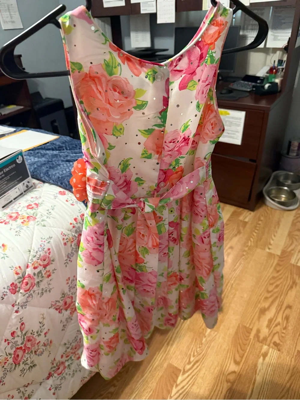 George Pink & Peach Floral Party Dress with Removable Flower